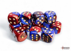 Gemini Blue-Red/gold 16mm d6 Dice Block (12 dice) - CHX26629